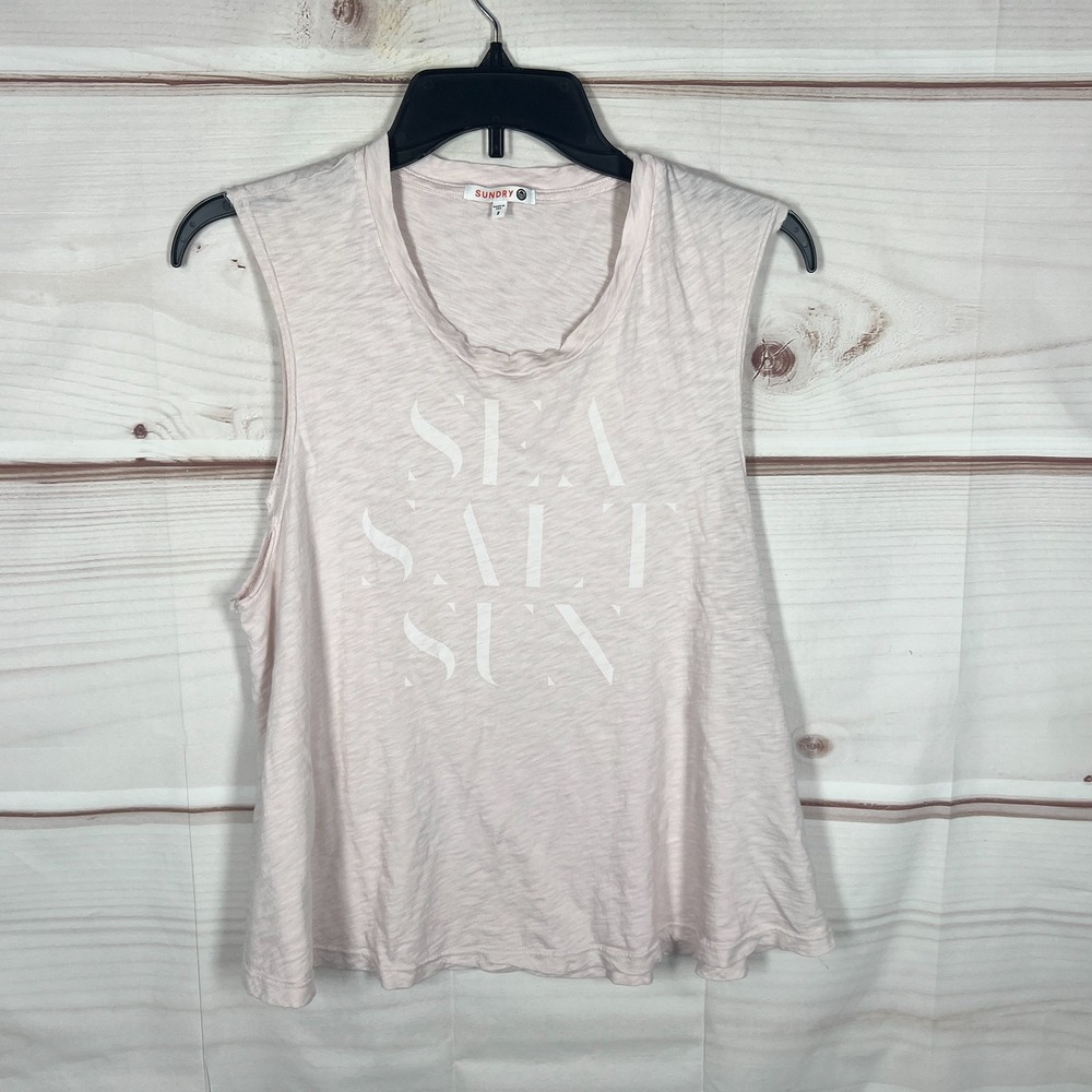 Sundry Top Womens 2 Medium Pink Muscle Cotton Tank Sea Salt Sun Graphic Solid